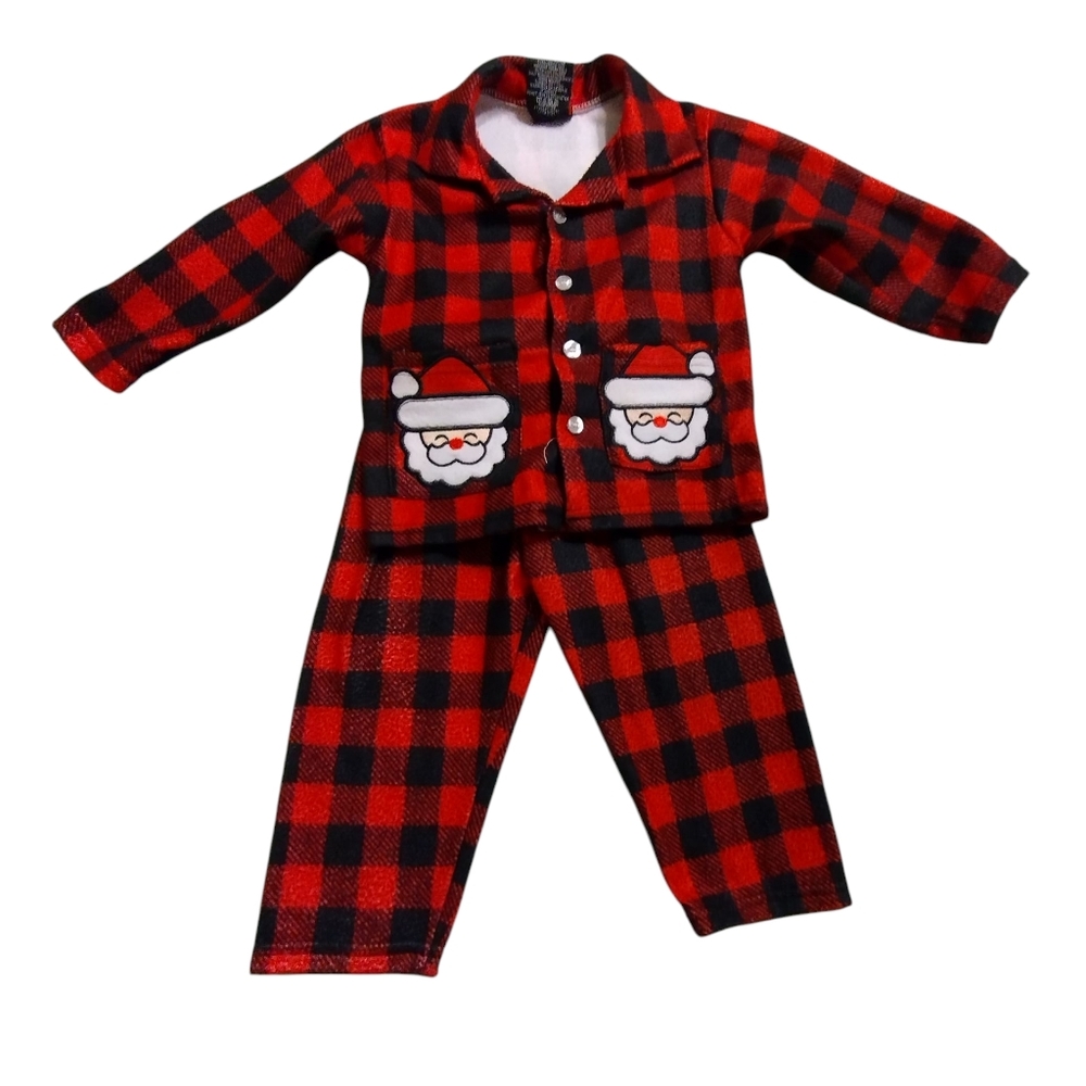 2/$10 PJs & Presents Cozy Red and Black Plaid Boy Pajamas TwoPiece Santa  18M